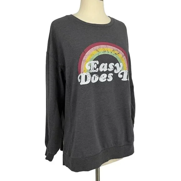 Wildfox Size M Easy Does It Sweatshirt Rainbow Grey Long Sleeve Comfort Women's - Picture 6 of 10